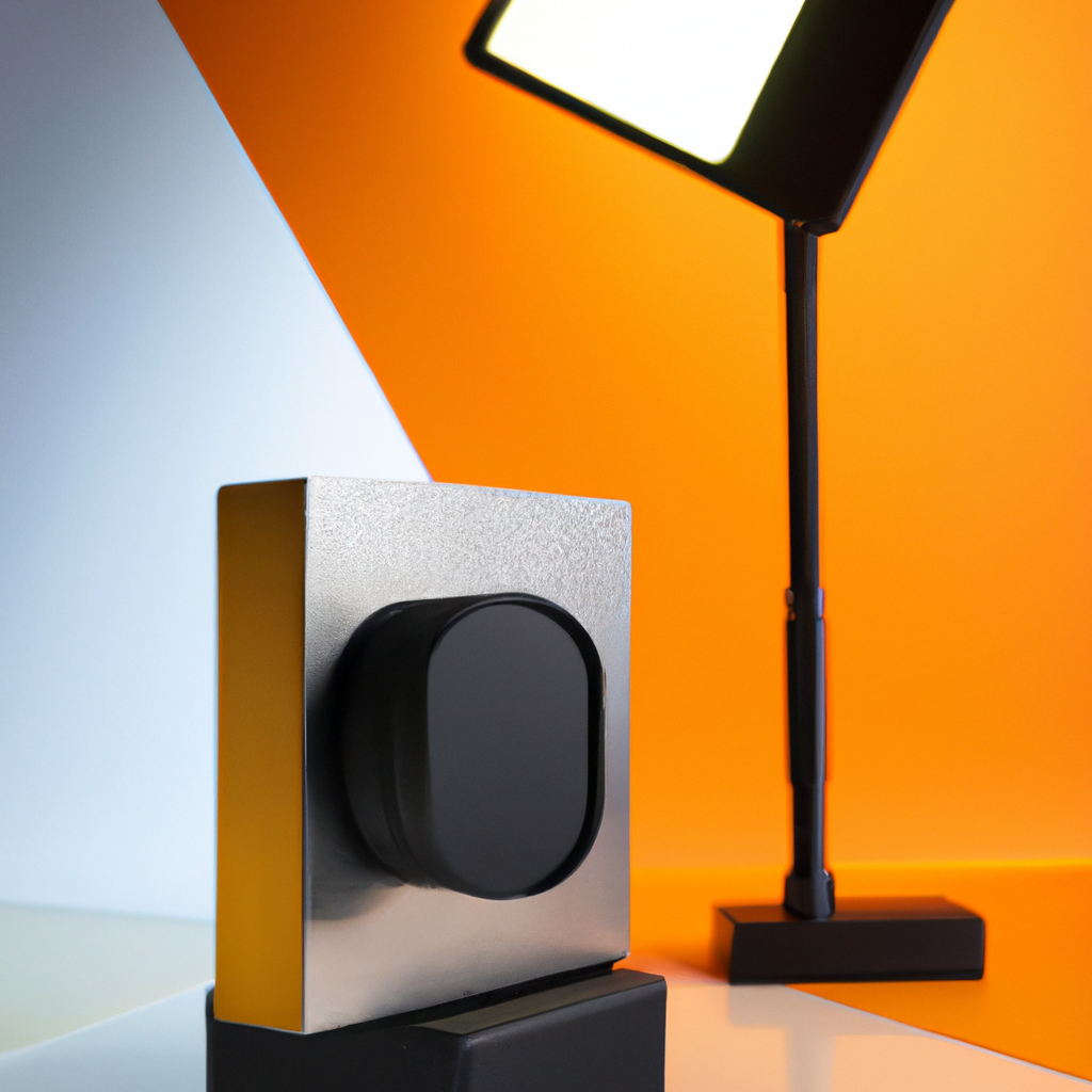 Estudio fotográfico moderno con cámara, lentes y un candado que simboliza seguridad de datos